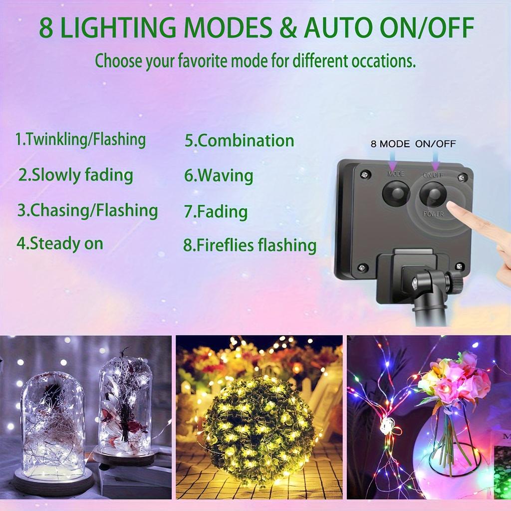 Guirlandes Lumineuses Solaires Féériques avec 50–300 LED – Étanches 5–30M Fil de Cuivre Guirlandes Clignotantes avec 8 Modes pour Clôture de Jardin Noël Décoration Extérieure