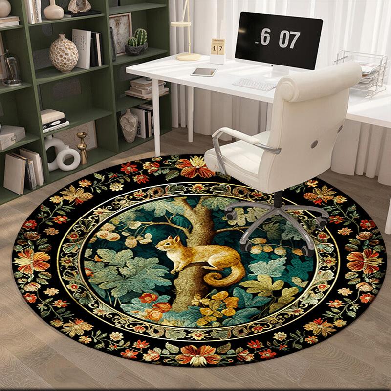 1pc Medieval William Morris Rabbit Design Round carpet Painted Printed circular carpet, home door mat, outdoor travel protection carpet