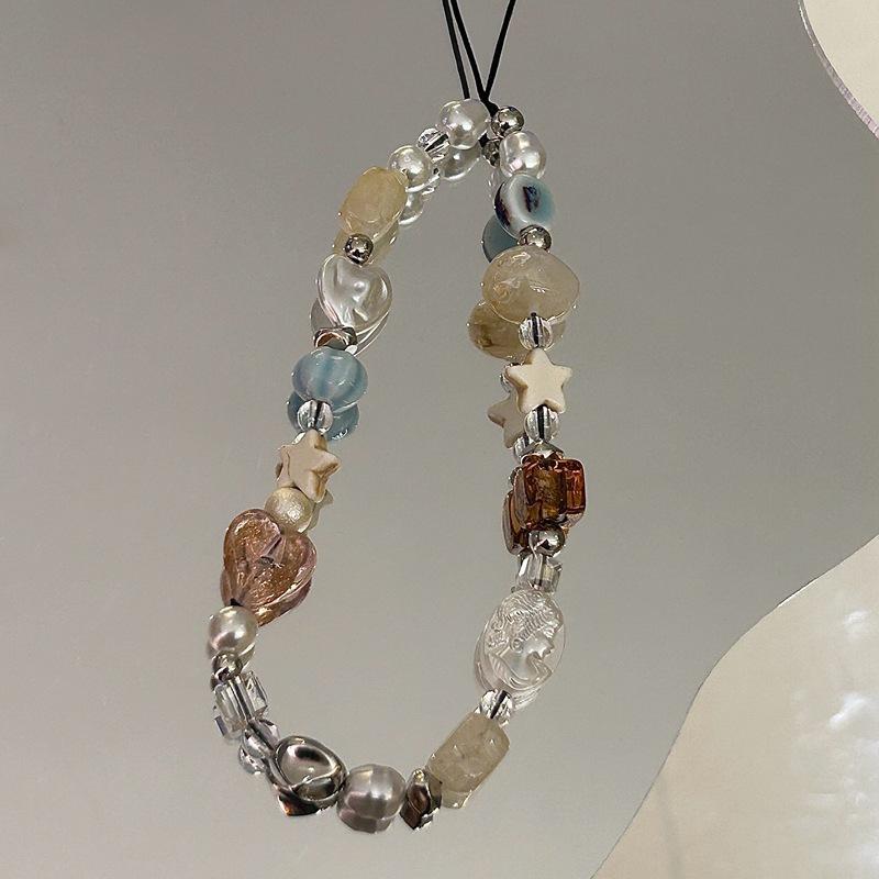 Fashion Mobile Phone Chain White Star Pendant Beaded Telephone Lanyard Cellphone Hanging Rope For Women Jewelry