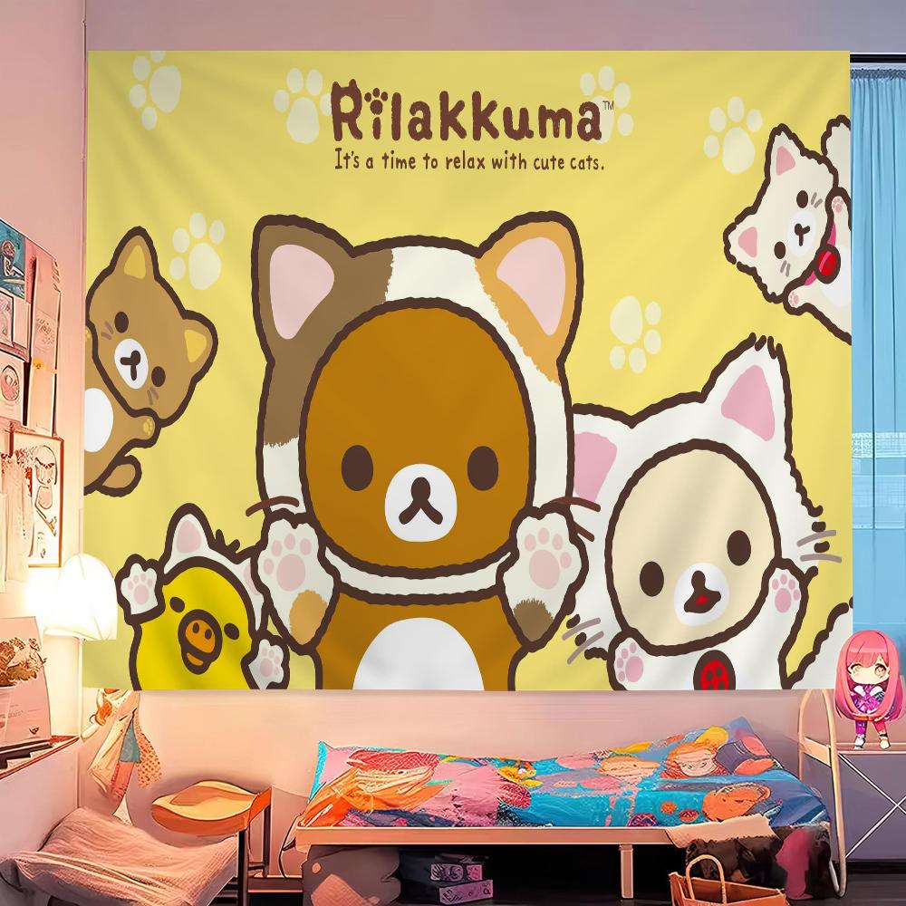 K-Kilakkuma Japanese Cartoon Printed Large Wall Tapestry Cheap Hippie Wall Hanging Bohemian Wall Tapestries Mandala Home Decor