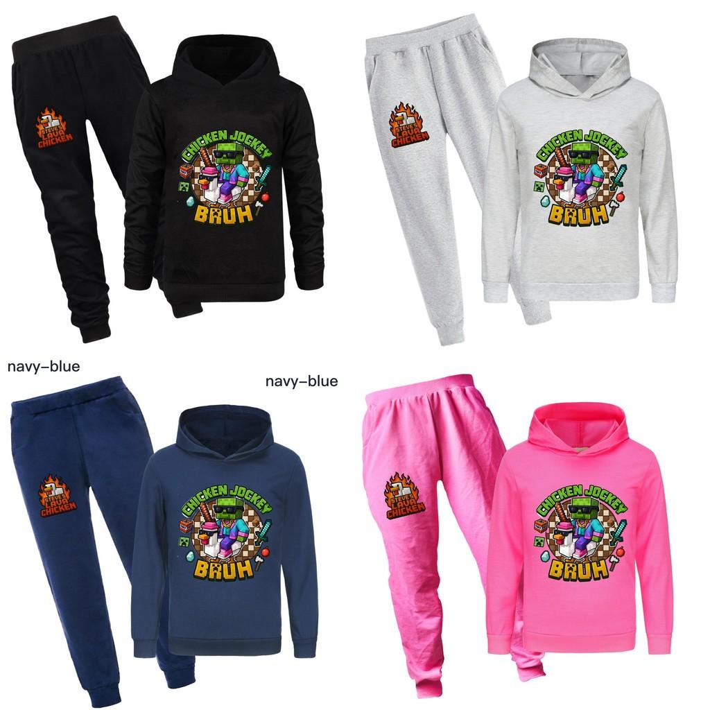 Dětská mikina s kapucí a kalhoty Minecraft Chicken Jockey Dětský kreslený set Bavlněná látka Pro běžné zimní nošení