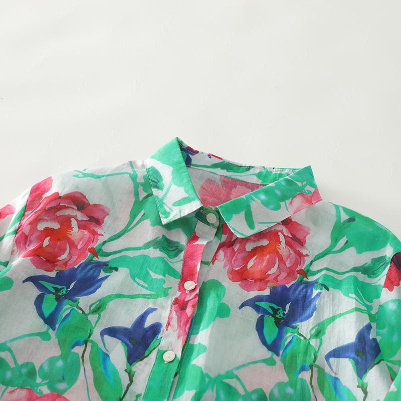 DIMANAF 2025 New Plus Size Women Tops Shirts Tees Button Casual Loose Blouse Autumn Print Cotton Long Sleeve