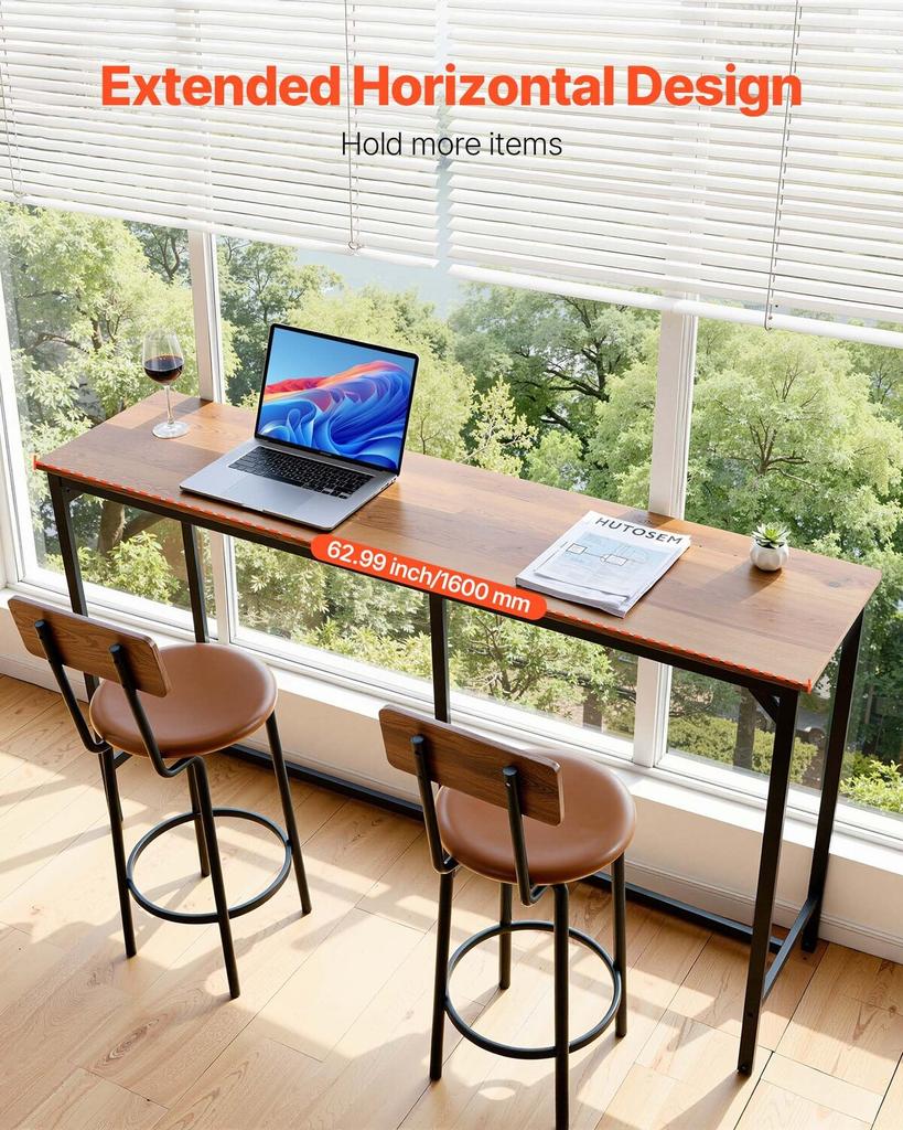 Bar Table, 1PCS 1600.2mm Kitchen Bar Table, Tall Dining Tables with Rounded Edge, Rectangular High Top Kitchen Tables for Balcony, Living Room, Light