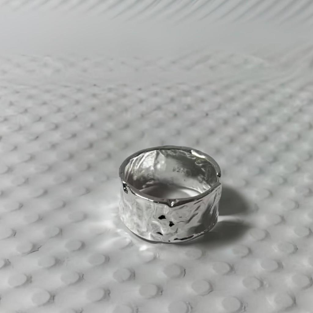 Korean Wide Band Ripple Tin Foil Open Ring for Trendy Index Finger