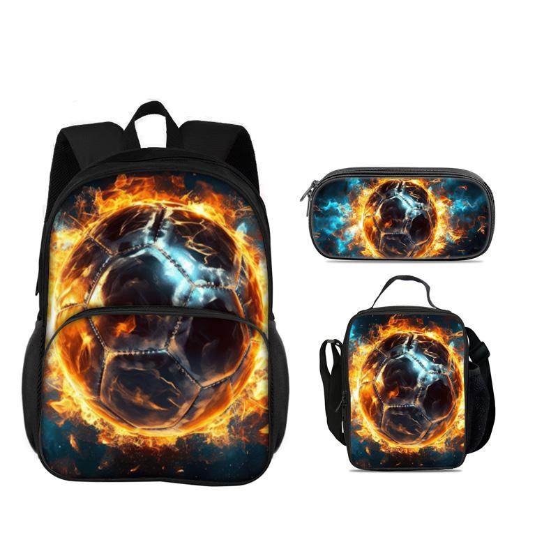 Fußball neue runde Fronttasche Rucksack Federmäppchen, Kühlpack, 3er-Set, der beste Begleiter für Schüler und Schülerinnen in der Schule