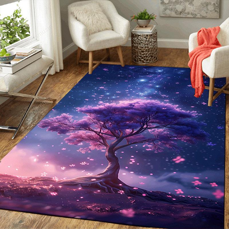 1pc Cherry Blossom Tree Design Indoor Area Rug - Soft, Anti-Slip, and Durable Gaming Room Decor for Bedroom
