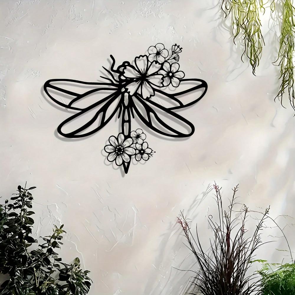 Dragonfly Iron Wall Art Rustic Metal Sculpture with Floral Details Indoor Outdoor Room Decor