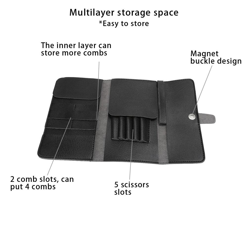 Multi Functional Scissors Hair Comb Handbag Clips Hairdressing Tool Storage Bag Black(Black )