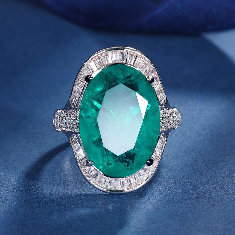 

Jewelry Copper Bottom Gold-Plated Simulation Color Treasure Large Denier Shape Luxury Temperament Ring Main Stone 13 * 18 opening adjustable