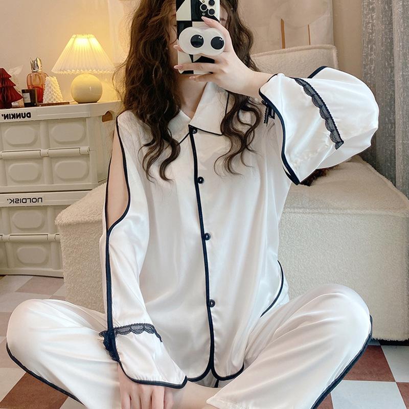 New spring and summer chiffon sexy lace chiffon pajamas women s summer loungewear suit can be worn outside M(recommended 40-55kg )