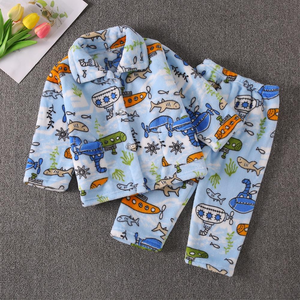 Flannel Children'S Pajamas Autumn And Winter Coral Fleece Boys' Baby Children'S Loungewear Set