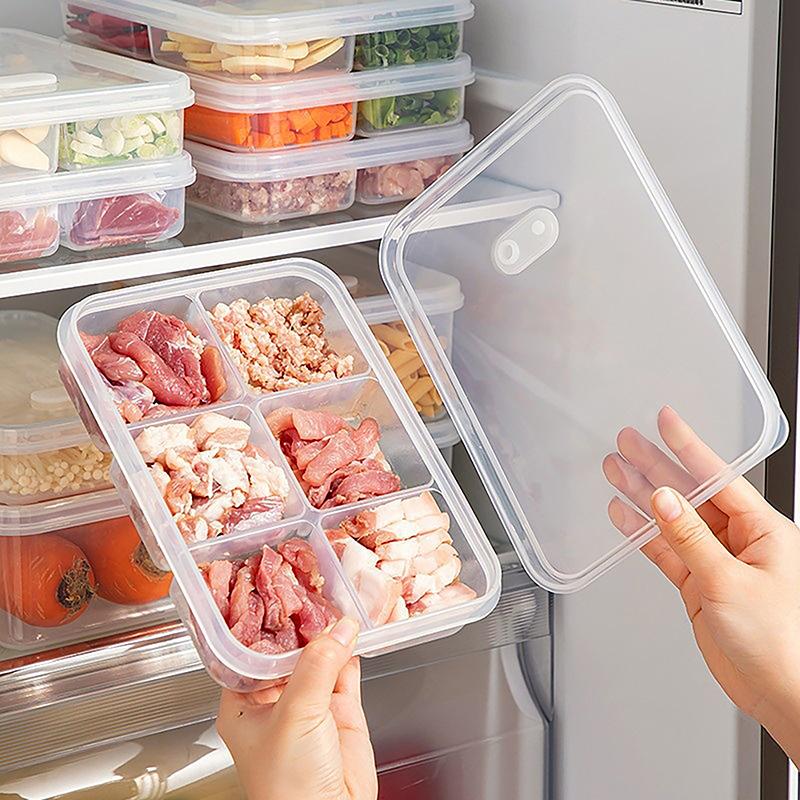 4/6-Grids Fridge Sealed Fresh-Keeping Box With Lid Clear Plastic Freezer Food Storage Box Food Fresh Fruit Container For Kitchen