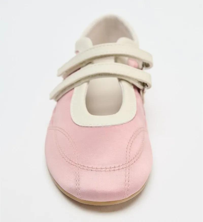 Fashion Pink Satin Brand Ballet Flats Women Fashion Round Toe Double Pull Strap Designer Shoes Comfortable Lightweight Non-Slip Sneakers