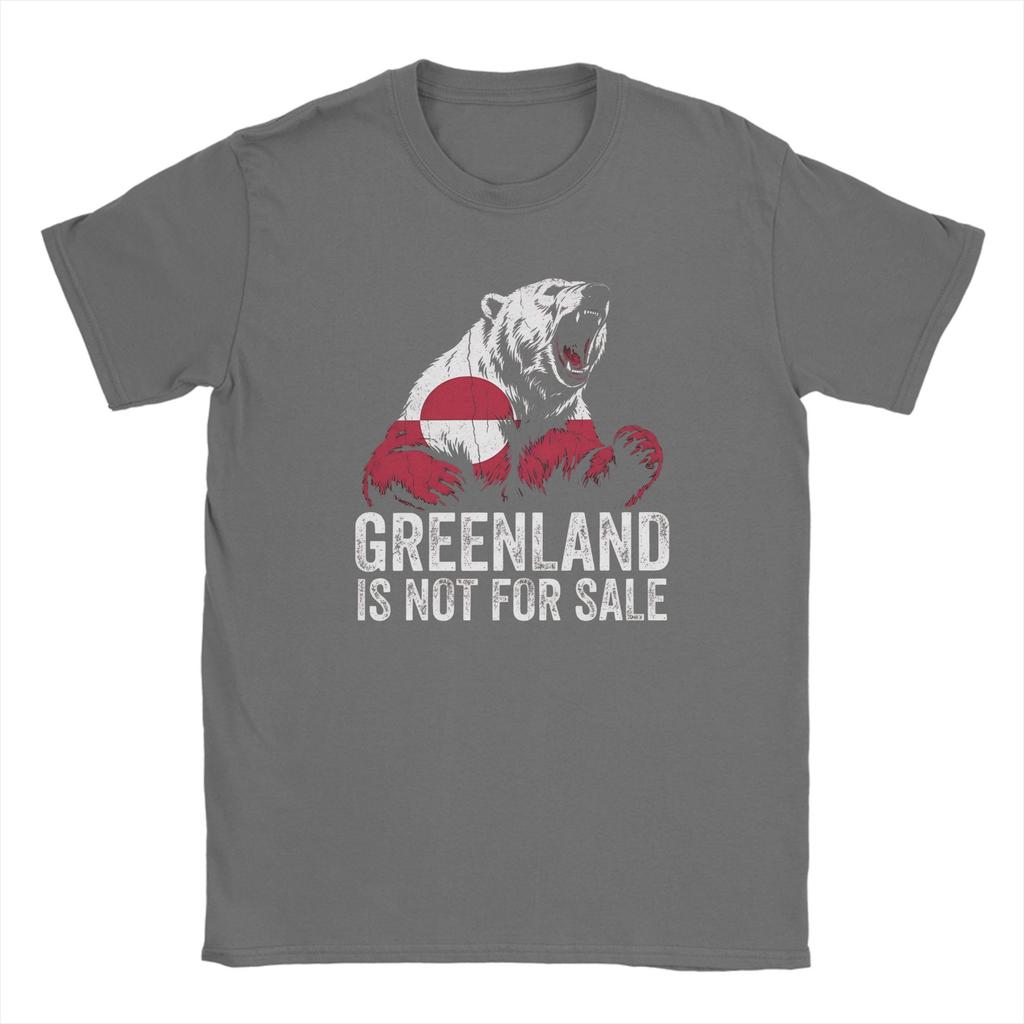 Greenland Flag Vintage Polar Bear TShirts for Men Novelty Cotton Tees Crew Neck Short Sleeve T Shirt Graphic Printed Clothes