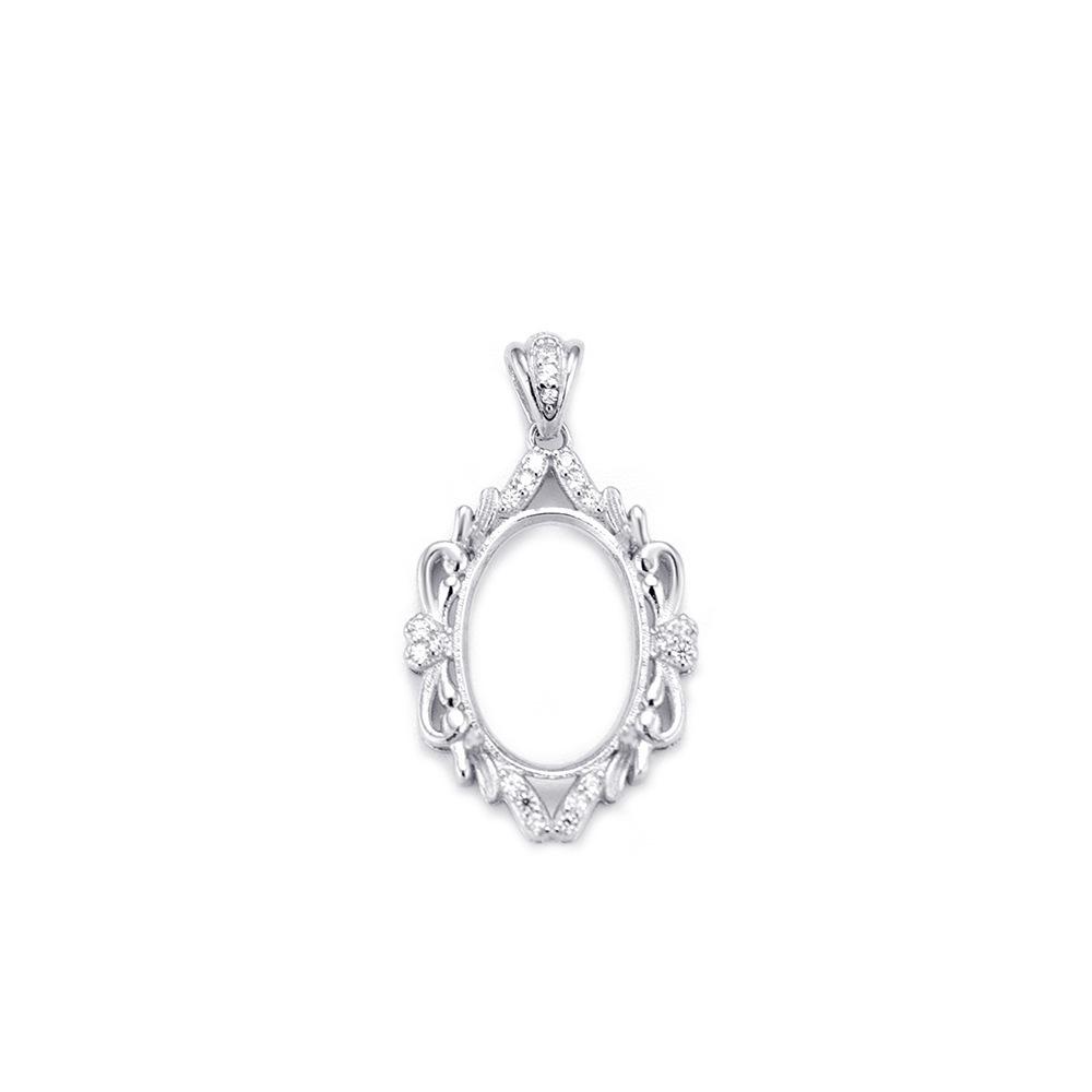 Uchwyt do wisiorka w kształcie jajka ze srebra próby 925 pokrytego białym złotem, bez kamienia, wykwintna moda, lekki luksus, 10x14 mm.