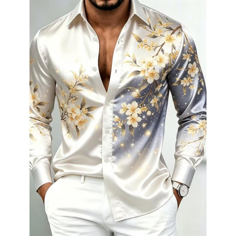 Men's New Series Long Sleeved Satin Shirt, 3D Printed with Various Printed Patterns, Luxurious and Fashionable