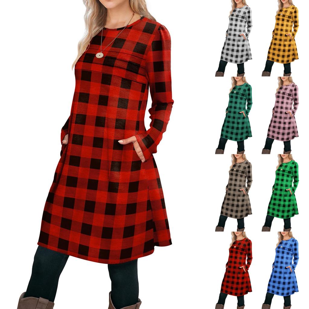 Women's Casual Fashion Long Sleeve Graphic Printed Vintage Dresses With Pockets