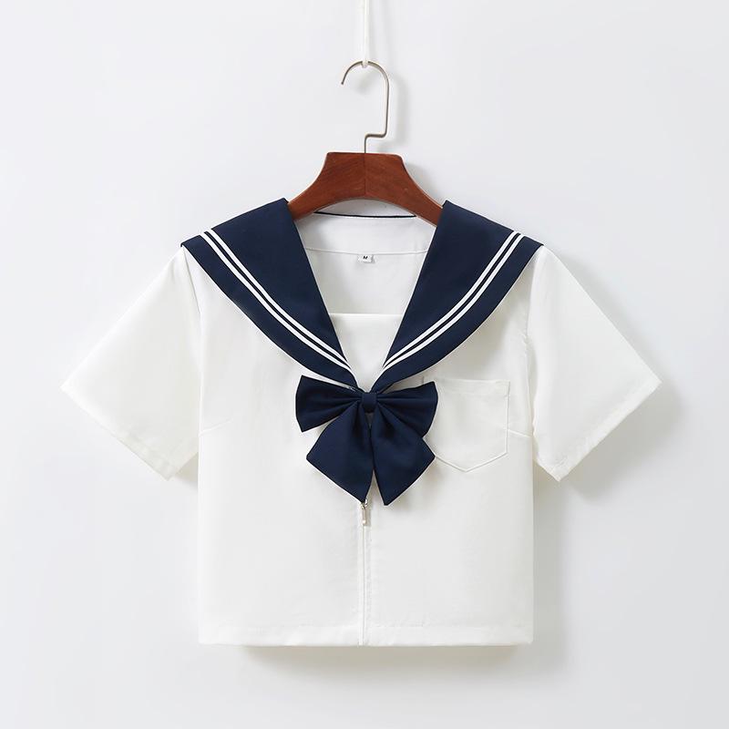 Navy Collar White Sailor Suit JK Uniform Set with Skirt