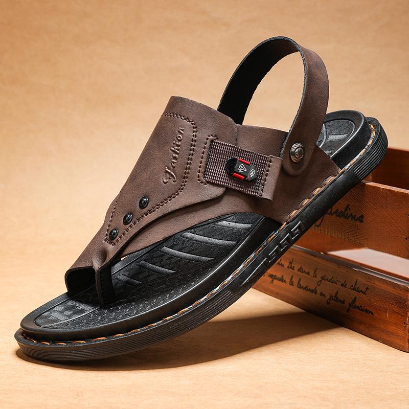Fashion Fashion Leather Slippers for Men Luxury Leather Sandals Summer Casual Slip On Leather Shoes Man Ultra Soft Solid Cowhide Slides