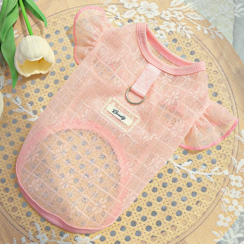 

Сверхлегкая Мягкая Гладкая и Эластичная Одежда для Домашних Животных Собак Одежда для Собак Одежда для Кошек Принадлежности Кружево Сетка Летящий Рукав Одежда M