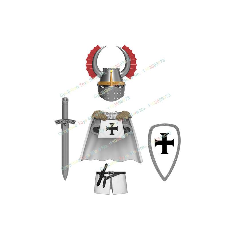 Medieval War Crusader Figure Temple Sepulchre Teutonic Hospital Heavy Armor Knight Armour Kids Blocks Toys Gift DT8901