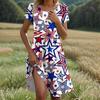 Women's Casual Fashion Round Neck Short Sleeve Independence Day Printed Midi Dress