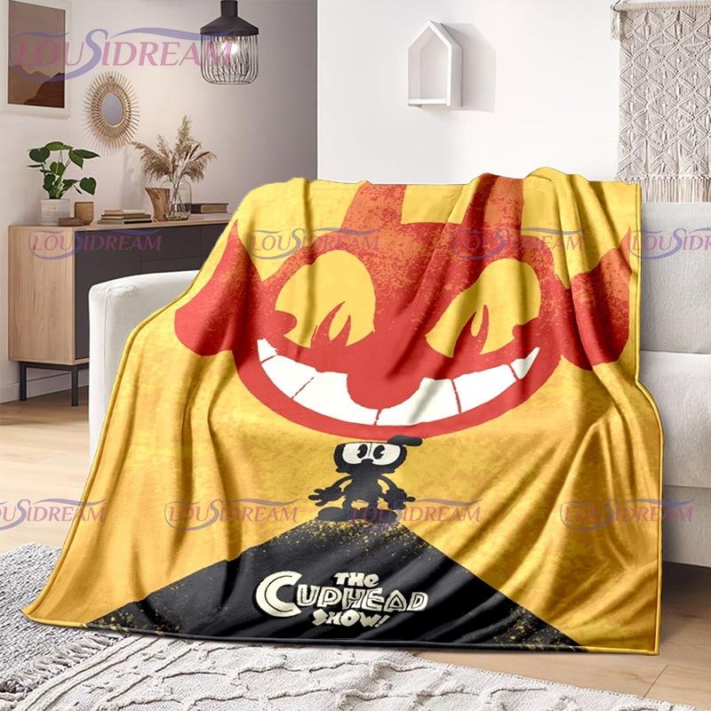 Cuphead and Mugman Print Throw Deka Kreslená hra Měkký plyšový fleece Lehká pohovka Funny Halloween Friend dárek
