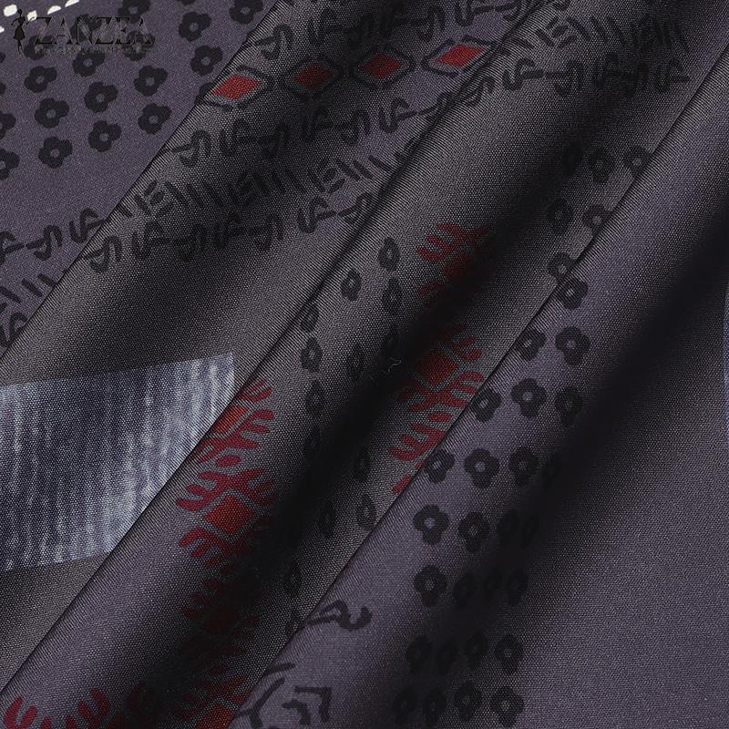 ZANZEA Women Retro Print Loose Casual Round Neck Long Sleeve Dress