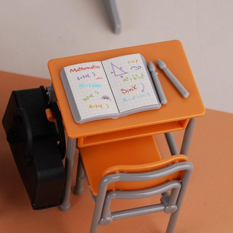 1 Set Mini School Desk Chalkboard Chair Schoolbags Model For Doll House School Furniture Decor Dollhouse Classroom Accessories