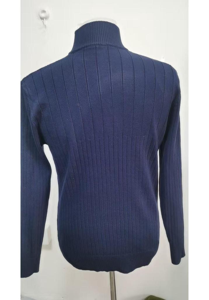 Men's Autumn/Winter Vertical Stripe Half High Collar Zip Knit Sweater
