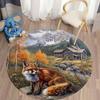 Flannel Printed Round Rug With Fox Mountain Cabin Design For Home Decor Soft Floor Mat Nature Art Theme Rustic Style