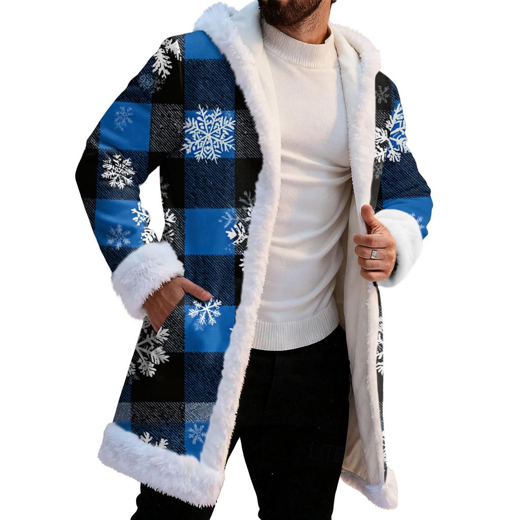 Men's Christmas Long Hooded Cardigan With Pockets Warm Jacket