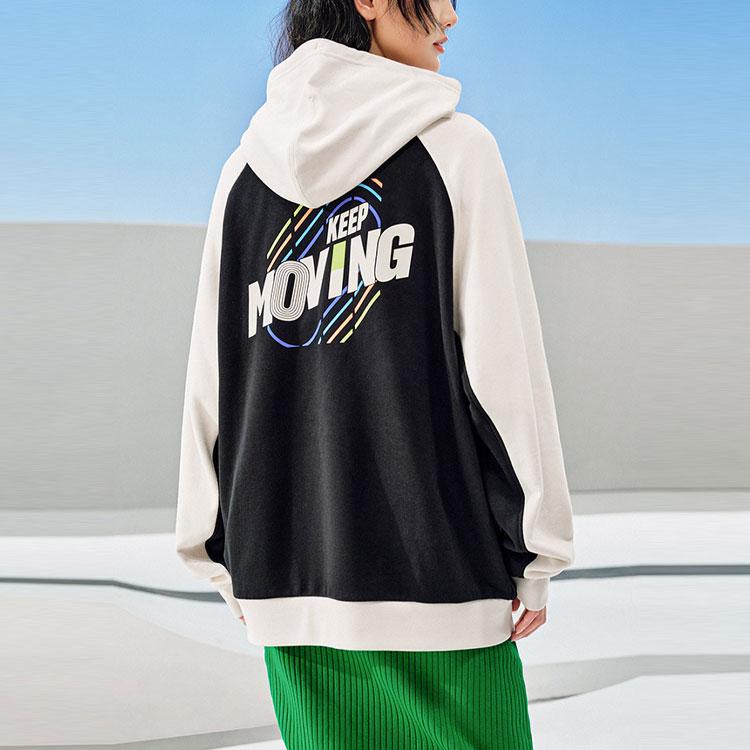 Anta Life Series Letter Pattern Print Color Block Knit Hooded Jacket Unisex Jackets Black 152318707-2