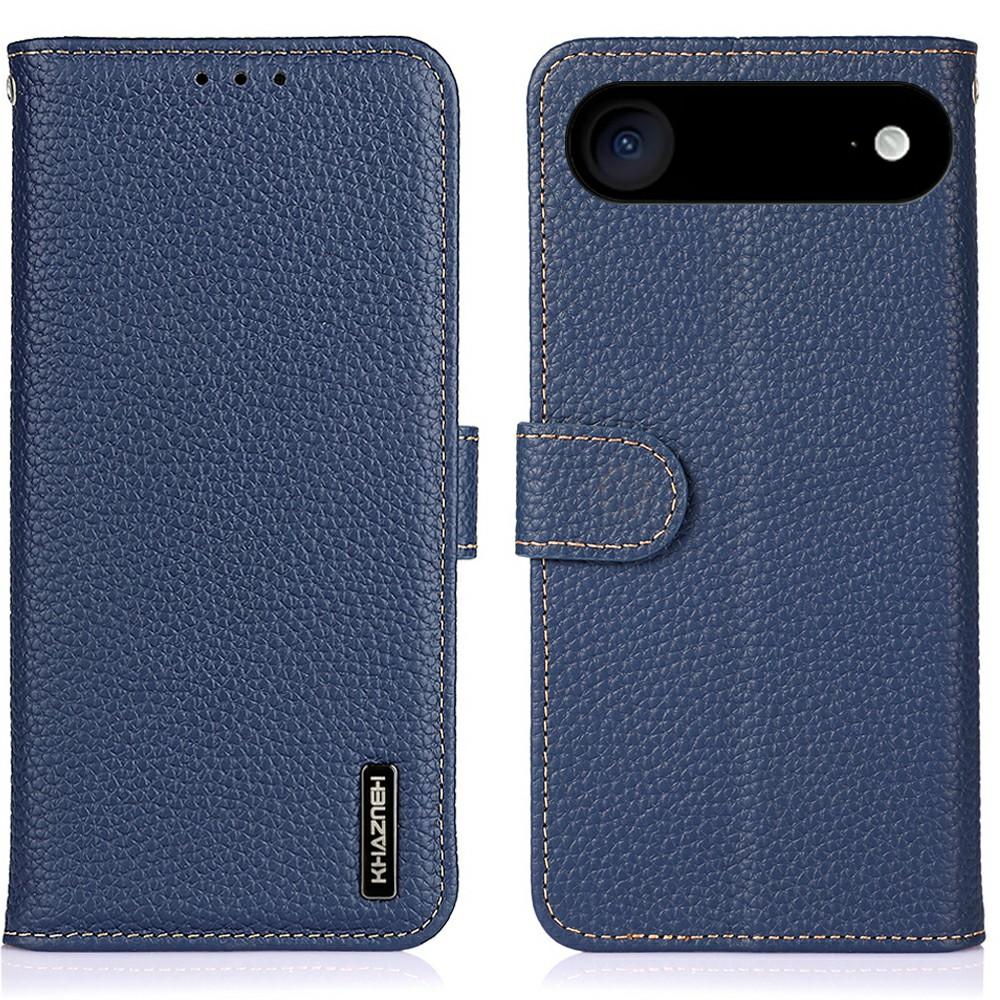 

KHAZNEH For iPhone 17 Air Case Litchi Texture Genuine Cow Leather Flip Phone Cover Blue