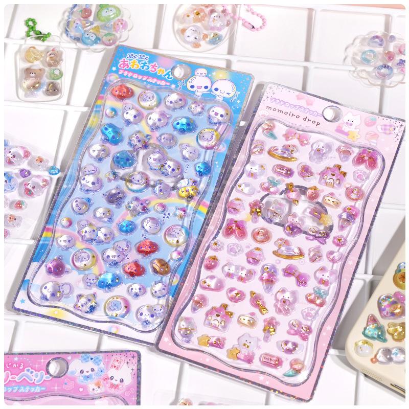 Embossed 3D Crystal Animal Stickers Cartoon Shimmery Crystal Stereo Stickers Pvc Cute Sticker Diy Crafts Phone Case Decoration