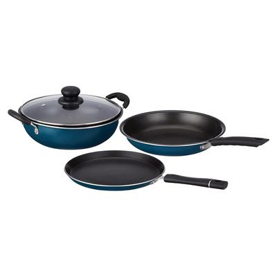 Aluminium – 3 Pcs Non Stick Cookware Sets, Tawa 25 Cm, Kadhai 24 Cm with Glass Lid, Fry Pan 24 Cm