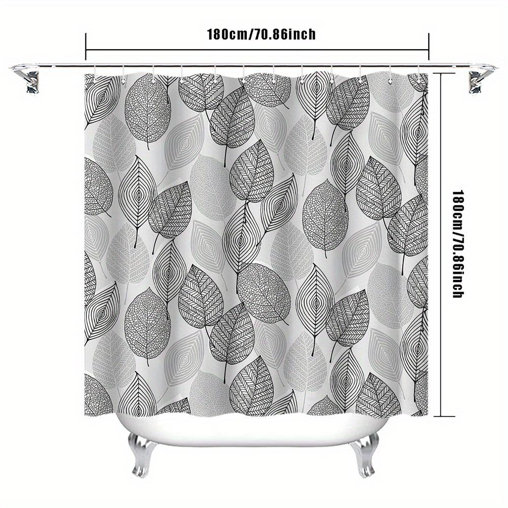 1 Piece Grey Leaf Pattern Shower Curtain With Hooks, Polyester Fabric Bathroom Divider, Modern Home Room Decor Accessory