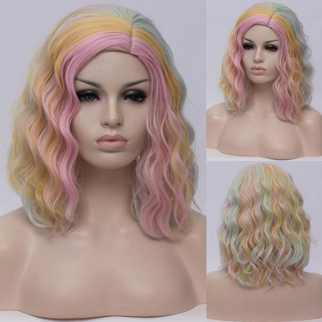 Frau zweifarbig kurze synthetische Perücken Farbverlauf weiß blau gewellt Ombre Haar Perücke für weiße Frauen Cosplay Bob Mittelteil Linie