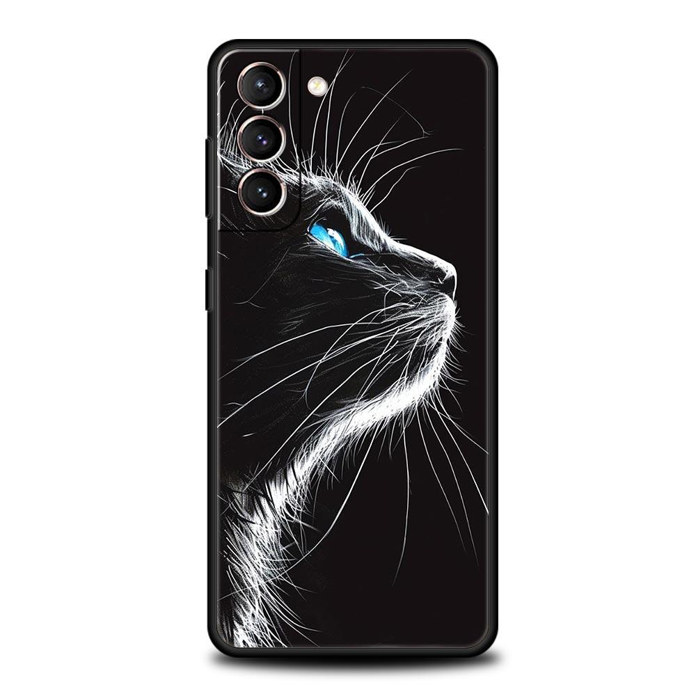 Cat Line Black Cats Phone Case For Samsung Galaxy S26 Ultra S25 Plus S24 FE S23 S22 5G S21 S20 Cover Black Soft