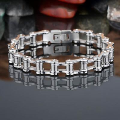 Yousheng Unisex Bracelet Motorcycle Chain Design Stainless Steel Punk Hip-Hop Style Luster Smooth Wrist Bangle for Various Occasions