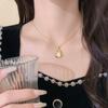 Cat's Eye Heart Pendant Necklace - Women's Fashion, Gold-Plated Titanium Steel Clavicle Chain with Micro-Inlaid Design.
