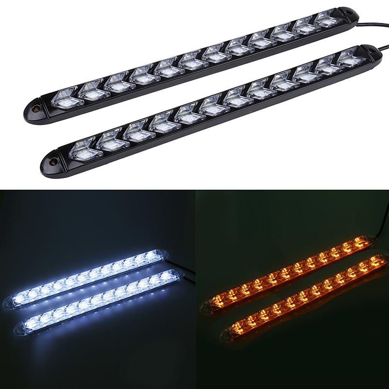 Flexibilné LED denné svietenie do auta Vodotesné šípkové blikače Výstražné svetlá Biely/Jantárový pásik Smerové svetlá