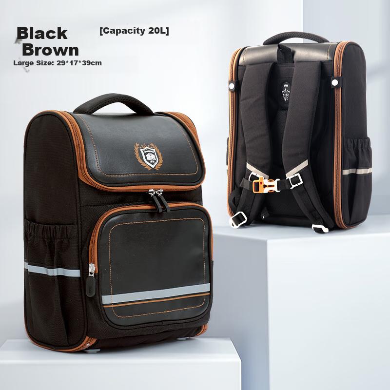 M&G Backpack, Lightweight Shoulder Bag for Grade 4-6, Urban British Style, Black-Brown, 20L