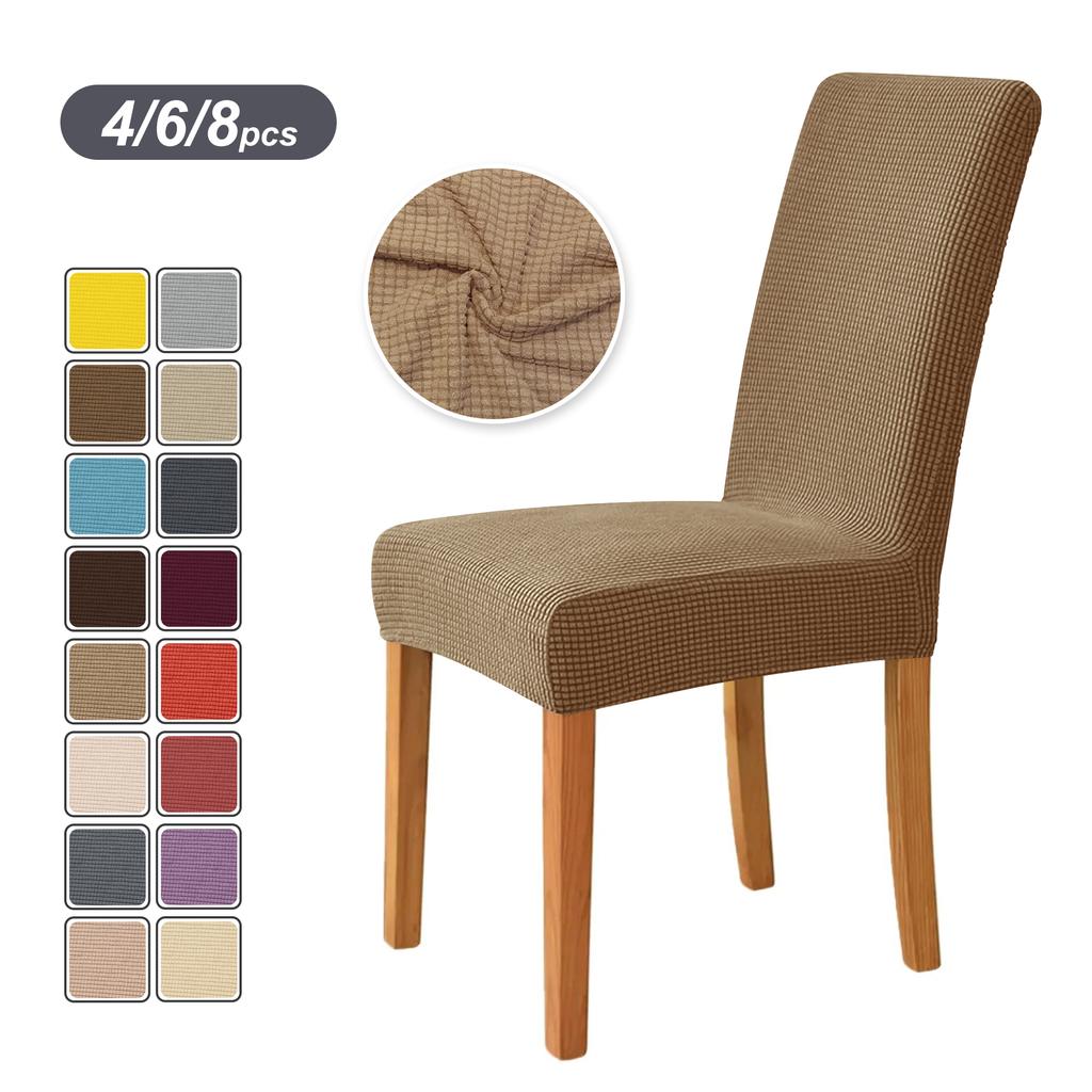4PCS Stretch Dining Chair Covers Feature Textured Checked Jacquard Fabric High Back Chair Slipcover Thick Chair Protectors