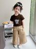 Huzhou Zhili Girls' Short Sleeve Puppy Print Top + Two-Piece Wide Leg Pants Set