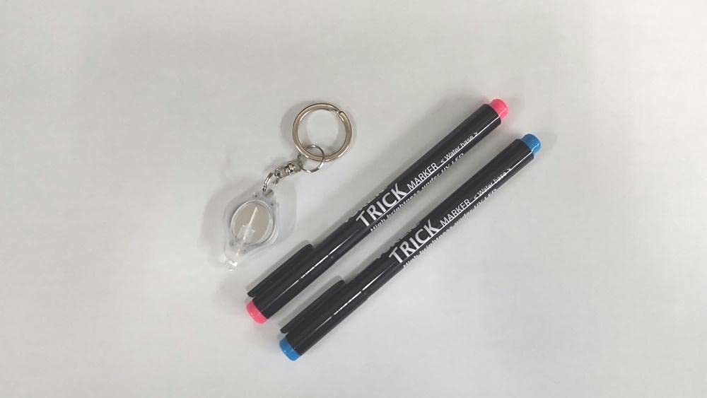Blue 1 Black Light Trick with Nichia LED and Black Light Uniquely Bright Secret PIN Code Product Nail Pet [Medium Point/1 & Red] Pen, Water-Based