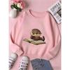 European Sizes Kids' Cute Otter Reading Book Print Hoodie - Soft Round-Neck Sweatshirt Suitable for Spring & Autumn,  Casual Wear
