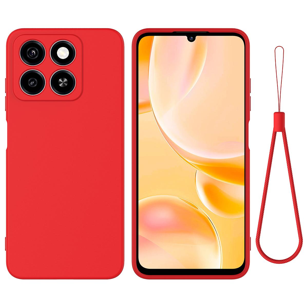 

Для ZTE Blade A55/A35 Чехол Жидкий силикон Защита от царапин Чехол для телефона с ремешком на руку Red