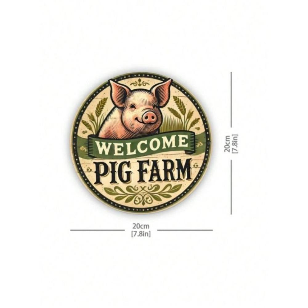 Vintage Farm Pig Round Metal Wall Art Home Decor Sign