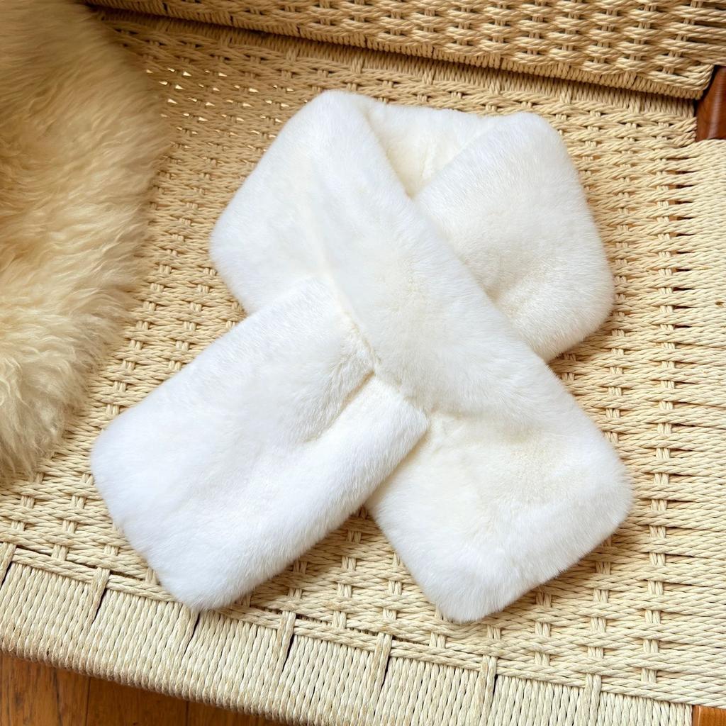 1116 New Korean Version Plush Small Scarf Fur Collar Women Winter Thickened Warm Versatile Cold Neck Protection Cross Scarf